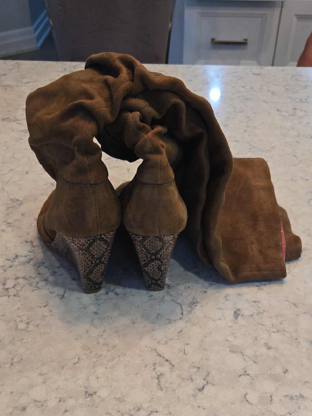 RARE Y2K Barbie x Town Shoes 50th Anniversary Suede Snakeskin Wedge Boots 6.5 - Picture 7 of 11